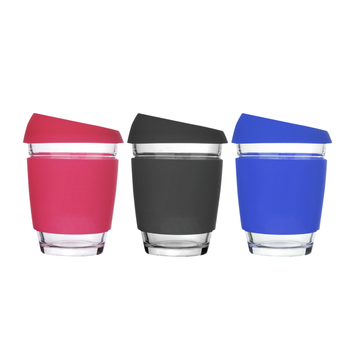 Coffee Glass Mug with Silicone Sleeve & Lid (340ml)